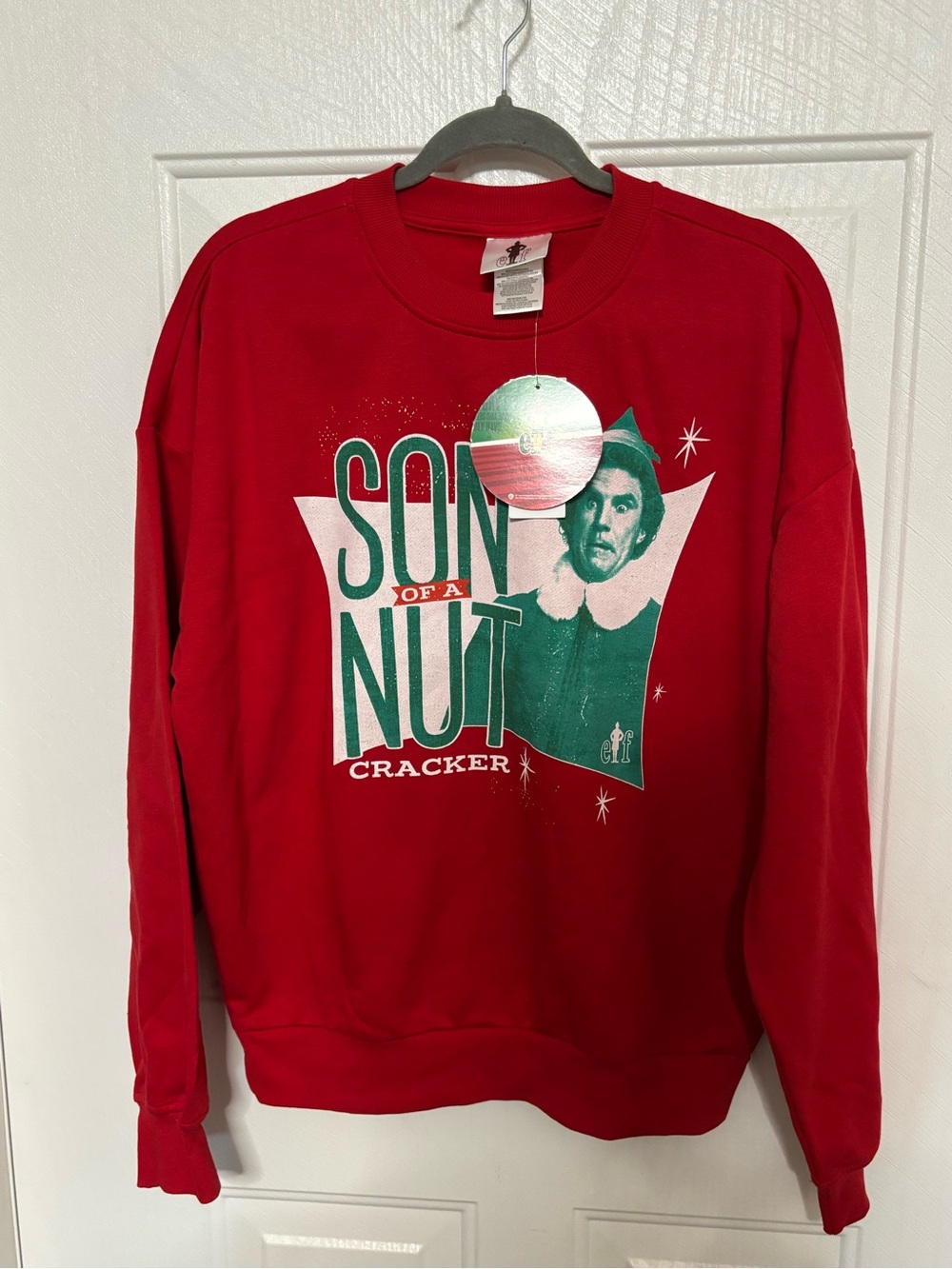 ELF Red Crewneck Sweatshirt with Green & White Graphic